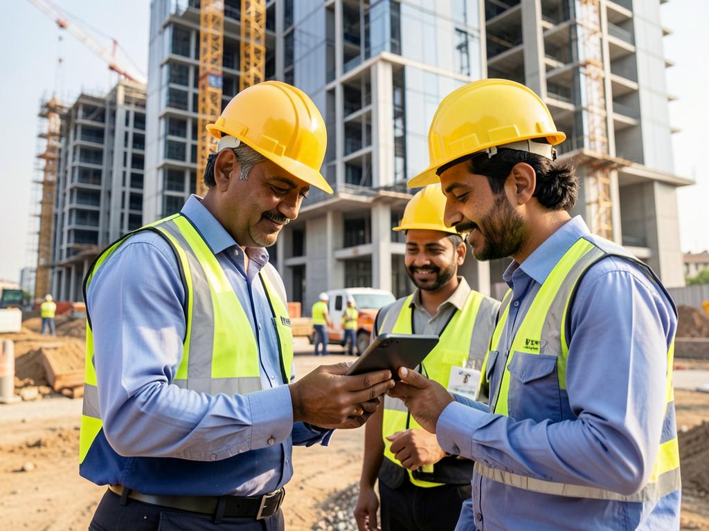 Construction project managers reviewing progress on site
